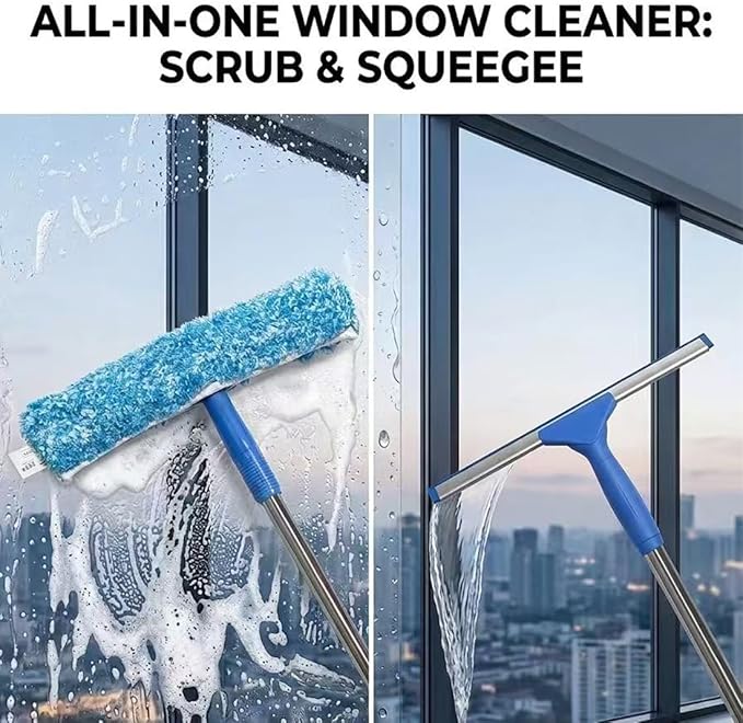 Window Cleaning Kit with 3 Gallon Bucket, 14" Window Squeegee and Scrubber with Long Handle, Professional Window Washing Equipment Cleaner Tool Streak-Free for Home, RV, Commercial Use