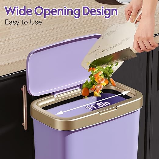 Procade 4 Gallon Bathroom Trash Can with Lid, Small Purple Garbage can with Pop-Up Lid and Legs, Tall Plastic Dog Proof Trash Bin,Narrow Waste Basket for Bedroom,Toilet, Office, rv, Living Room