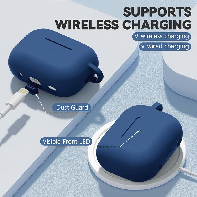 Ljusmicker for AirPods Pro 3 Case 2025 with Cleaner Kit,Magnetic Blue | Soft Silicone Protective Cover for Apple AirPod Pro 3rd Generation Case with Keychain for Women Men,Shockproof,Magnetic