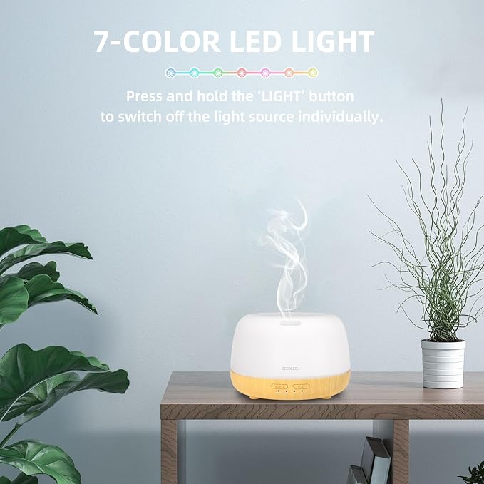 SEEDSEEL 300ML Essential Oil Diffuser,Quiet 8 Hours Operation, 7-Color LED Light, 4 Timer, Remote Control, Aromatherapy Diffuser Auto-Off, for Bedroom, Living Room, Office, Home