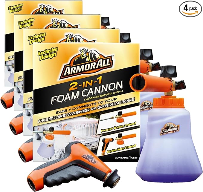 Armor All 2-in-1 Foam Cannon Kit - Car Wash & Detail Cleaning Kit for Power Washers, Garden Hoses, Foam Applicator & Adaptor, Gifts for Men (Pack of 4)