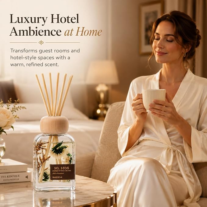 No. 1898 Reed Diffuser Inspired by Ritz Carlton,3.4FL OZ | Luxury Hotel Collection Long-lasting Fragrance for 12 weeks, Flame-free, Non-toxic,Safe for Home&Office,An Elegant Gift