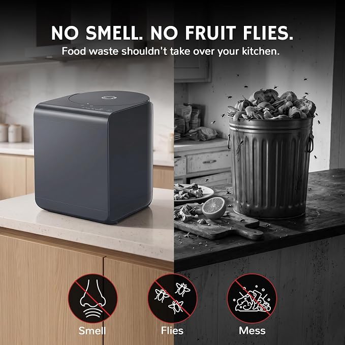 Airthereal Odorless Countertop Electric Kitchen Composter, Charcoal Gray | Revive Food-to-Soil System, 1-Click Smart Operation, Powerful Sharksden Trinity Blade, 2.5L