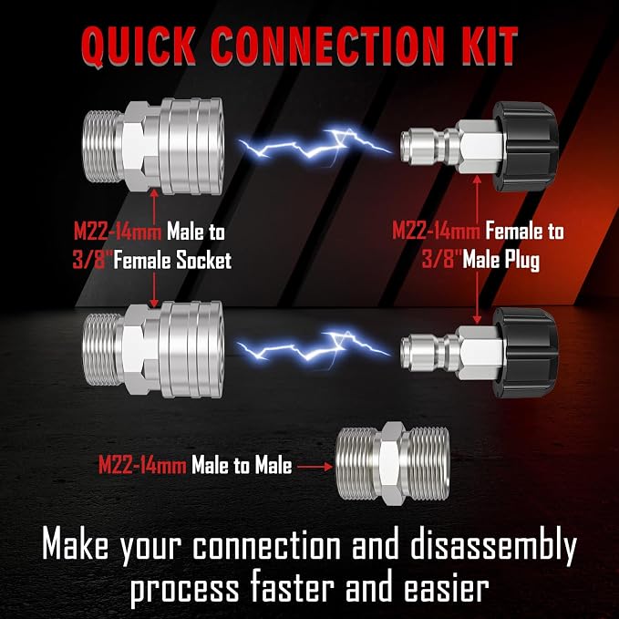 Flexible 1/4" Pressure Washer Hose 100FT,3600PSI Kink Resistant Power Washer Replacement Hose with Leak-Free M22-14mm&3/8" Quick Connect Kit,Used for Extension