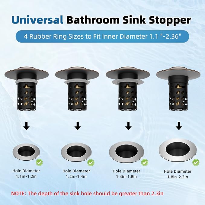 iFealClear 2 Pack All Metal Bathroom Sink Stopper, Pop Up Sink Drain Strainer with Removable Stainless Steel Filter Basket, Universal for 1.1"-2.36" Sink, Brass Bounce Core, Oil Rubbed Bronze