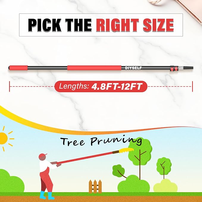 DIYSELF 12 FT Paint Extension Pole, 4.8-12 Ft Adjustable Telescoping Pole | Painting Extension Pole, High Reach Painting, Cleaning, Dusting, Windows & Gutter Cleaning, Comfortable Grip