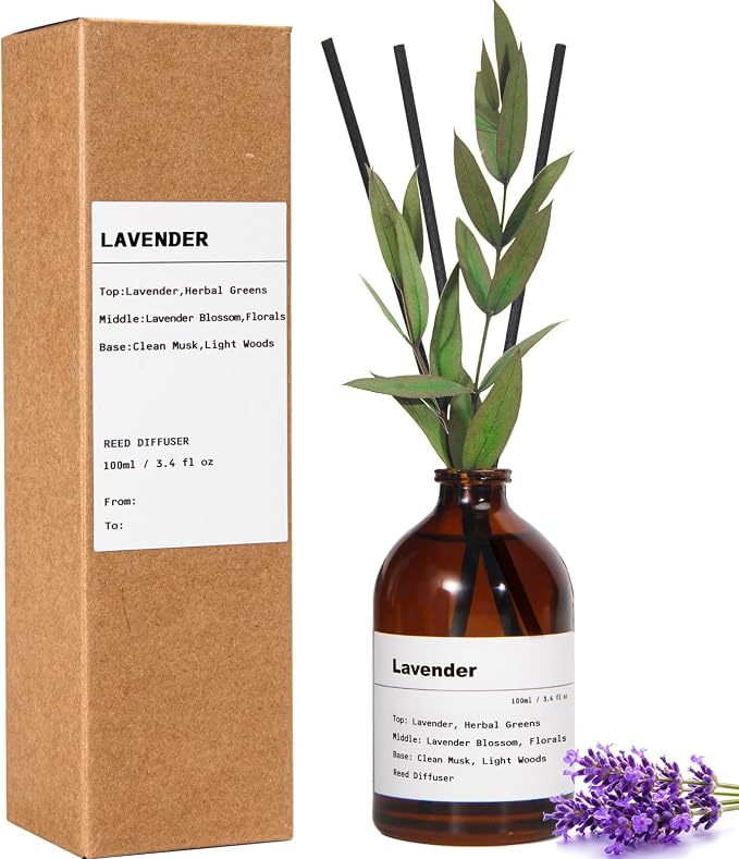 Reed Diffuser Set, Lavender Scent, 3.4 fl oz, Home Fragrance Reed Diffuser for Bathroom & Bedroom Decor