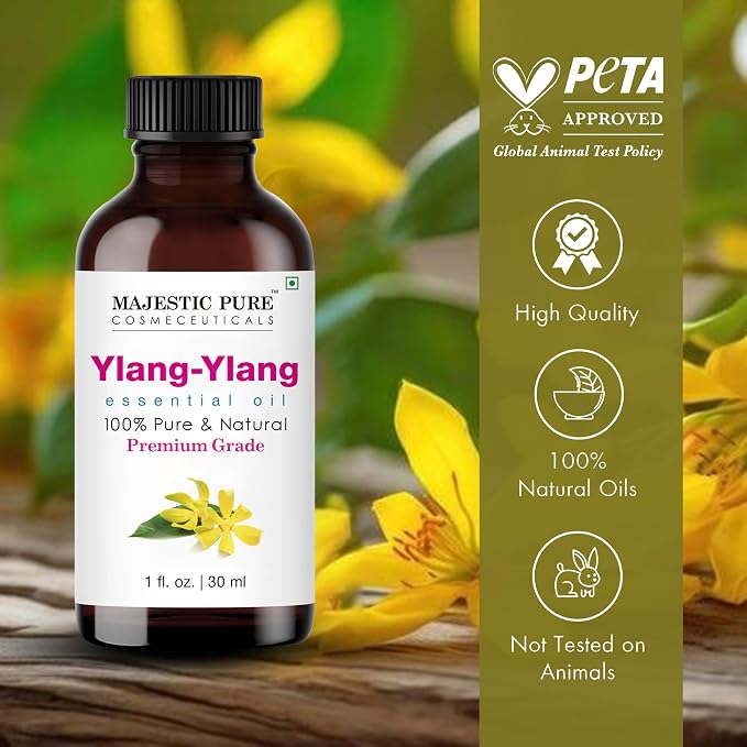 Majestic Pure Ylang Ylang Essential Oil for Diffuser - 4 Fl Oz | 100% Natural Essentials Oils Ideal for Relaxing Tense Mood, Eliminating Odor, Creating Peaceful Atmosphere for Sleep & Work