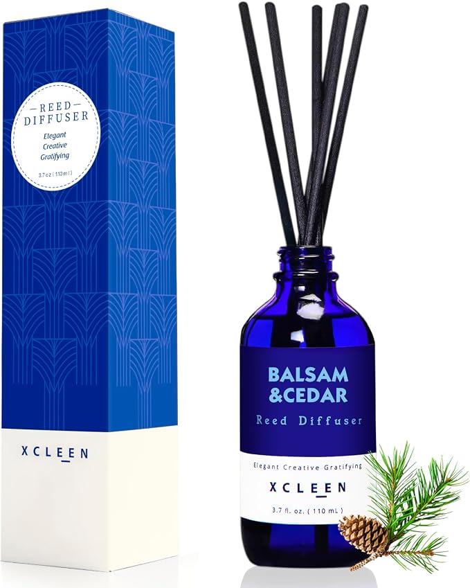 Xcleen Reed Diffusers for Home, Balsam & Cedar Diffuser with Sticks, 3.7 Oz Scented Fragrance Oil Diffuser for Bedroom, Bathroom Decor