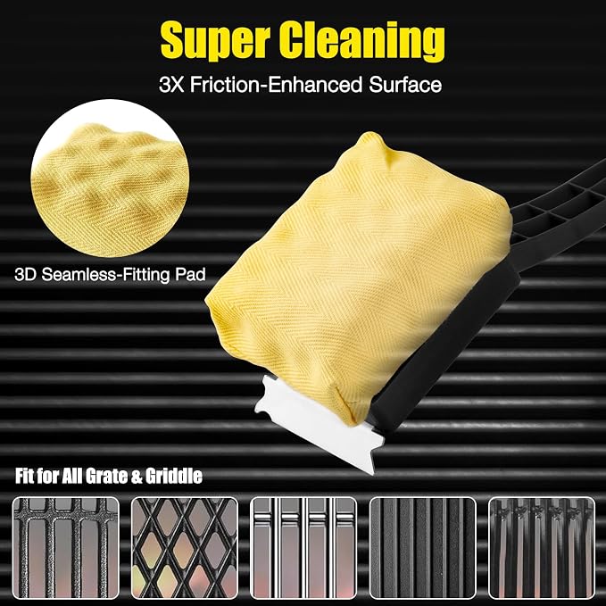 Grill Brush Bristle-Free – Steam Cleaning & Pumice BBQ Grill Cleaner with Replaceable Head – Includes 2 Cleaning Stones + 1 Extra Brush Head – Heavy-Duty Barbecue Scraper