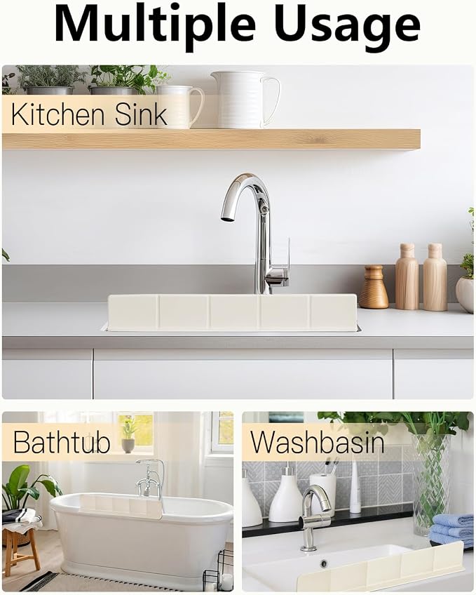 23 Inch Silicone Sink Splash Guard - Kitchen Sink Water Splash Guard with Strong Suction Cups, Removable Splash Guard for Sink, Washbasin & Bathtub - White