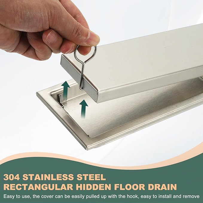 uxcell Rectangular Shower Drain, Brushed 304 Stainless Steel Odor-Proof Floor Drain Linear Shower Drain Hair Catcher for Bathroom Kitchen and Laundry Room(16 Inch, Black)