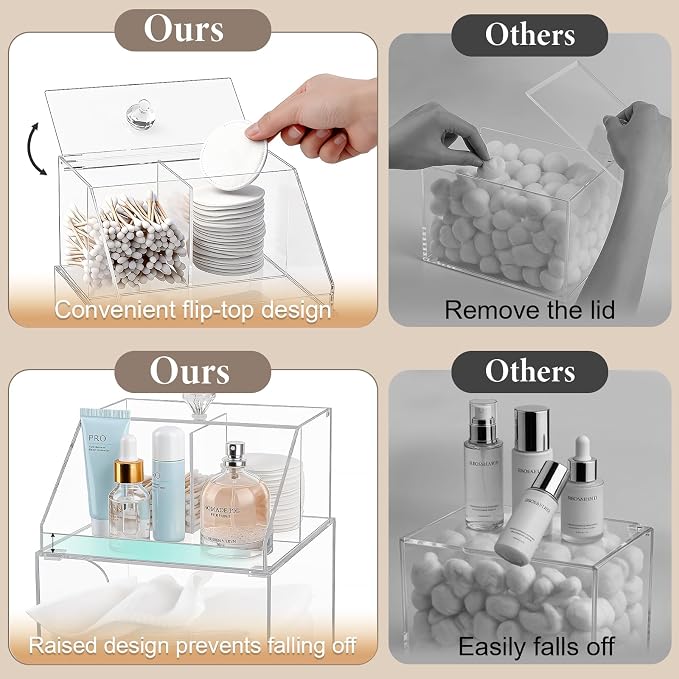 Anyoifax Disposable Facial Towels Storage Double Layer Acrylic Box, Clear | Face Towelettes Holder with Clean Skin Club Clean Towel XL Cotton Pads Container Qtip Bin for Bathroom Counter