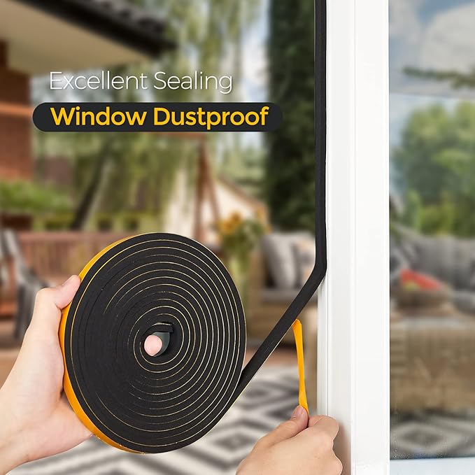 10 Feet Weather Stripping Door Seal, 3" Wide X 1/4" Thick Door Seal Strip High Density Foam Tape Adhesive Strip for Door Soundproofing,Window Insulation (3" x 1/4" x 10FT, Black)