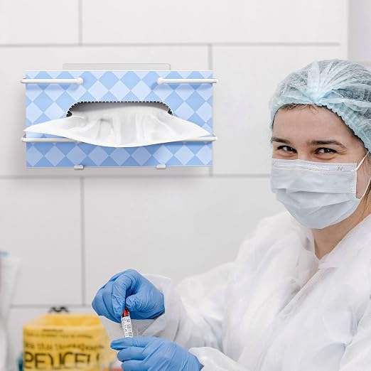 Glove Box Holder, Adhesive Wall-Mounted Metal Dispenser, White | Tool-Free Adhesive Wall Mount Metal Glove Box Holder for Latex Rubber Gloves, Facial Tissues and Wipes Storage