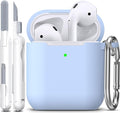 R-fun for AirPods 1/2 Case, Soft Silicone Protective Cover with Keychain and Cleaning Pen, Compatible with AirPods 2nd/1st Generation (2016/2019), Full Drop Protection Cover, Sky Blue