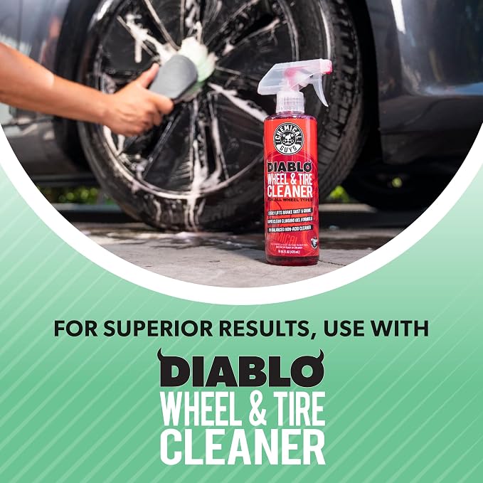 Chemical Guys, Wheelie Wheel & Exterior Brush for Rims & Tires, Soft, Green | Soft synthetic bristles clean rims, tires, grilles and emblems, safe on all wheel finishes with an easy grip