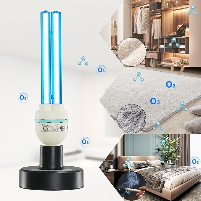 36Watts UV Sanitizer Lamp with Remote Control Powerful Ozone UVC Light with E26 Base for Basement/Bedroom/Kitchen/Office/Storehouse/Car, 3-Gear Timer 110V with Ozone