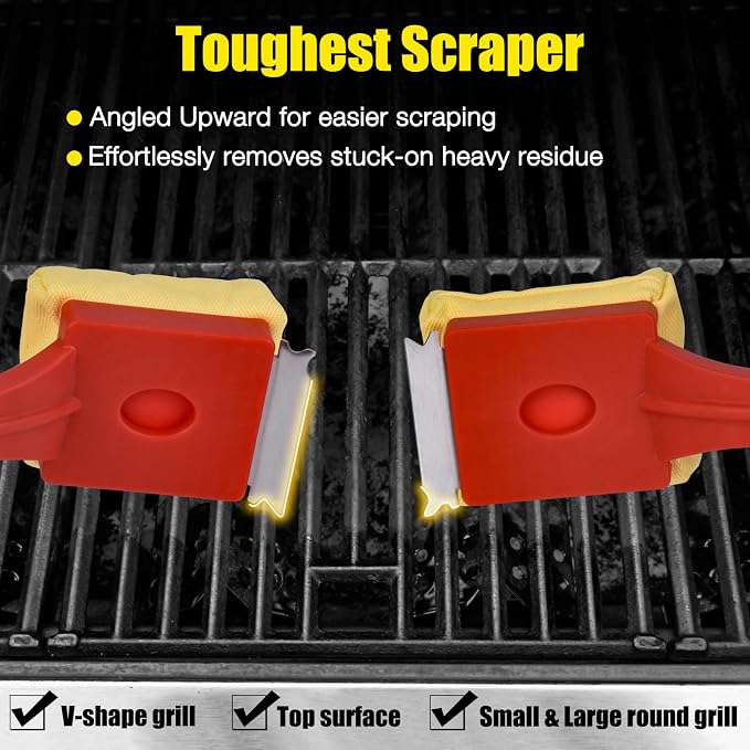 Grill Brush Bristle Free,Steam Cleaning Grill Brush,Pumice BBQ Grill Cleaner,Replaceable Head Barbecue Grill Cleaning Brush,with BBQ Cleaning Pad(1pcs) and Grill Stone Cleaning Block(2pcs)