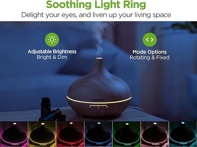 InnoGear 400ml Aromatherapy Essential Oil Diffuser 10 Oils Gift Set, Yellow | Cool Mist Humidifier, Essential Oils, Ultrasonic, 4 Timers, Run up to 12hrs, Large Room, Home, Automatic Shut-Off, Quiet