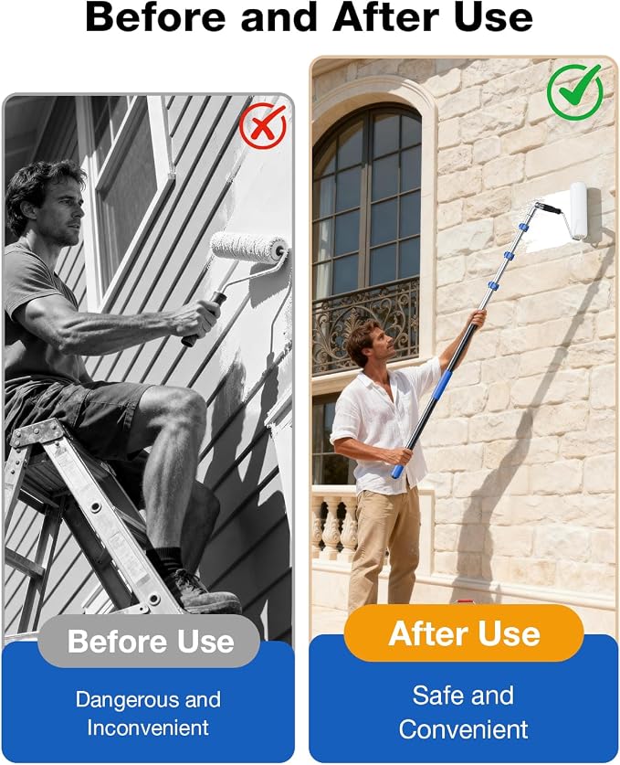 Telescoping Pole, 4-16 Ft with Joint Angle & Squeegee Adaptor, Aluminum Telescopic Paint Roller Extension Pole & Extendable Pole, Anti-Slip Foam Grip, Multi-Purpose Gutter Window Dust Cleaning Pole