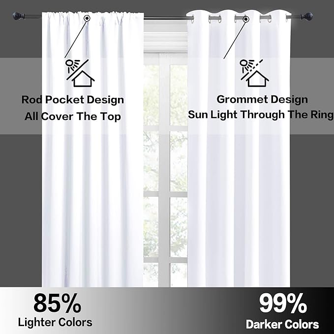 RYB HOME Short Curtains 45 inch 2 Panels Set, Room Darkening Small Window Drapes Thermal Insulated Cafe Curtains for Kitchen Dorm Transit Van, W 34 x L 45 inch, Pure White