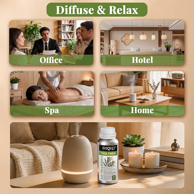 HIQILI Tea Tree Oil Large Capacity for DIY Candles, Soaps and Nail Care | Ideal for Home Stockpile, Foot Spa, Nail Salon, Beauty Salon, Hotel, DIY Studio - 500ml/16 fl oz