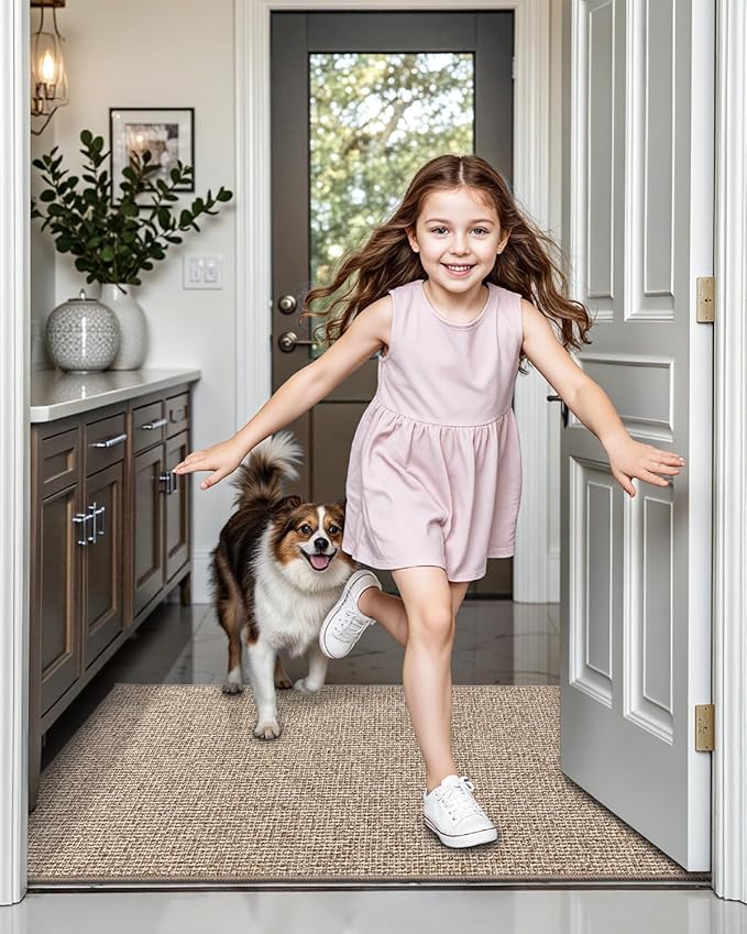 LUMI Indoor Door Mat 36"x56", Ultra Thin Low Profile Non-Slip Doormat for Home Entrance, Absorbent & Stain-Resistant Welcome Mats, Washable Entryway Mat for Front Door, Patio, Porch, Khaki