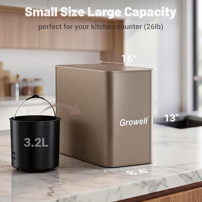 3.2L Electric Kitchen Composter, Smart Odorless, Auto-Cleaning, Low Noise