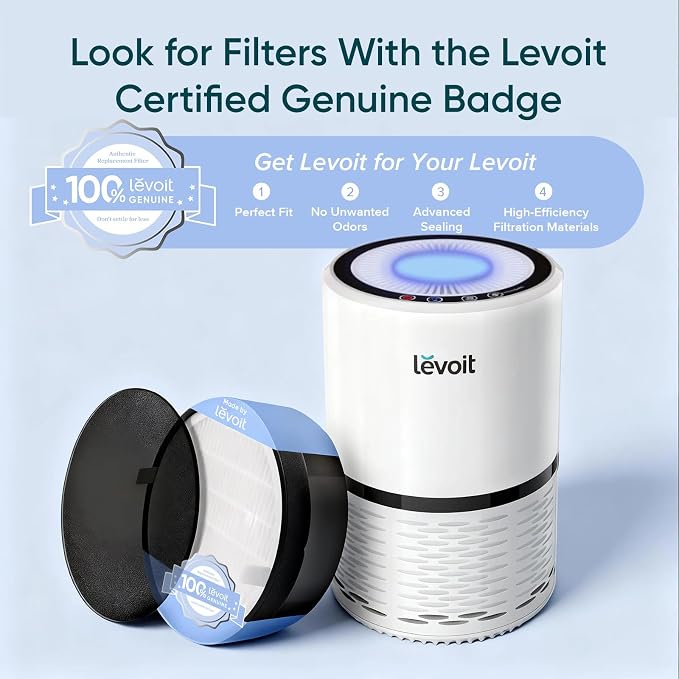 Levoit Air Purifier for Home Pets Bedroom, Air Purifiers Quiet Operation | High-Efficiency Filter for Smoke, Dust, Pollen, Odors in Office Nursery, Optional Night Light, AHAM VERIFIDE, LV-H132, White