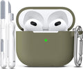 R-fun Compatible with AirPods 3 Case Cover, Silicone Protective Accessories Skin with Keychain Compatible with Apple AirPod 3rd Generation 2021 for Women Men Girls Boys,Front LED Visible,Olive Green