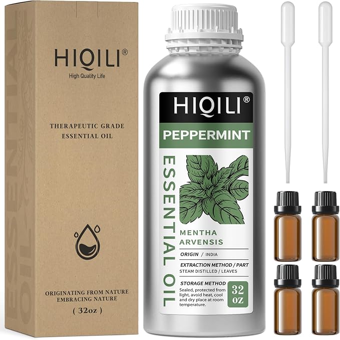 HIQILI Peppermint Essential Oil for Hair Care & DIY, Freshening Air | Refreshing Minty Aroma for Soap Making, SPA & Home Use- 1000ml / 33.8 fl oz