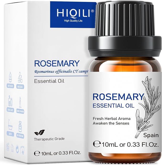 HIQILI Rosemary Essential Oil for Hair, Diffuser, Skin & Aromatherapy | Blend Into DIY Candles and Sprays for an Uplifting Scent, Add to Humidifier for a Refreshing Atmosphere -10mL / 0.33 fl oz