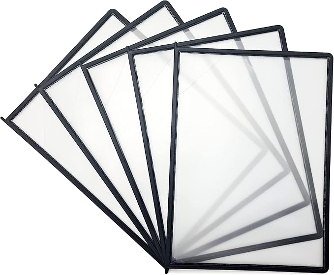 Tarifold Desktop Reference System, 10 Pockets, Easy-Load Design, Black | 10 double-sided polypropylene pockets hold 20 letter-size sheets, sturdy metal base, quick-find indexing, easy to assemble
