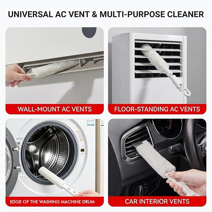 5-in-1 Window Blind Duster with 2 Microfiber Sleeves, Detail Cleaning Brush for Air Conditioner Vent, Shutter, Fan Blade, Keyboard, Nozzle