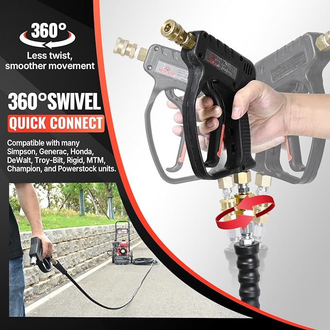 YAMATIC 3/8 Pressure Washer Hose 50 FT 3/8", 4200 PSI Hot Water Power Washer Hose, 360° Swivel 3/8" Quick Connect, Heavy Duty Rubber Hose for Simpson Honda DeWalt Generac Troy-Bilt