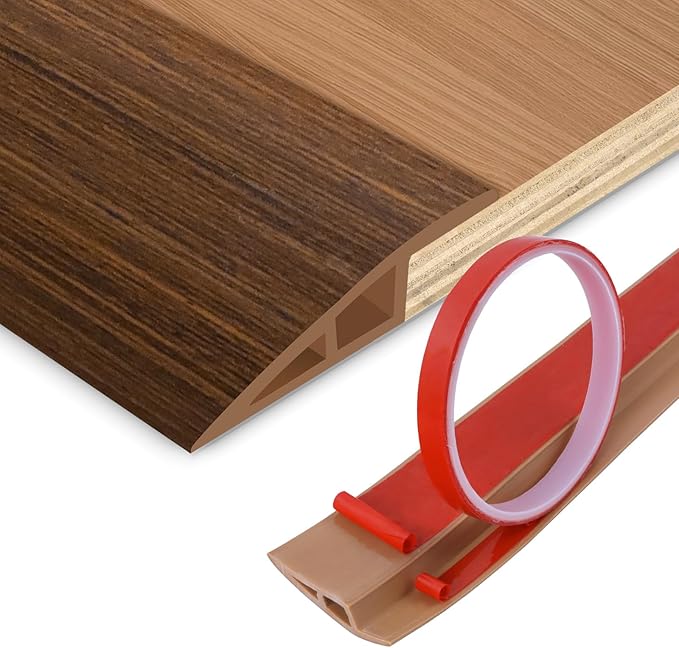 Floor Transition Strip Vinyl Door Threshold Ramp Self Adhesive Carpet Edging Strip Doorway Edge Trim, Overlap Edge Reducer for Laminate Carpet, Floor, Tile (Brown Wood Grain, 1/5" to 2/5", 3.3Ft)