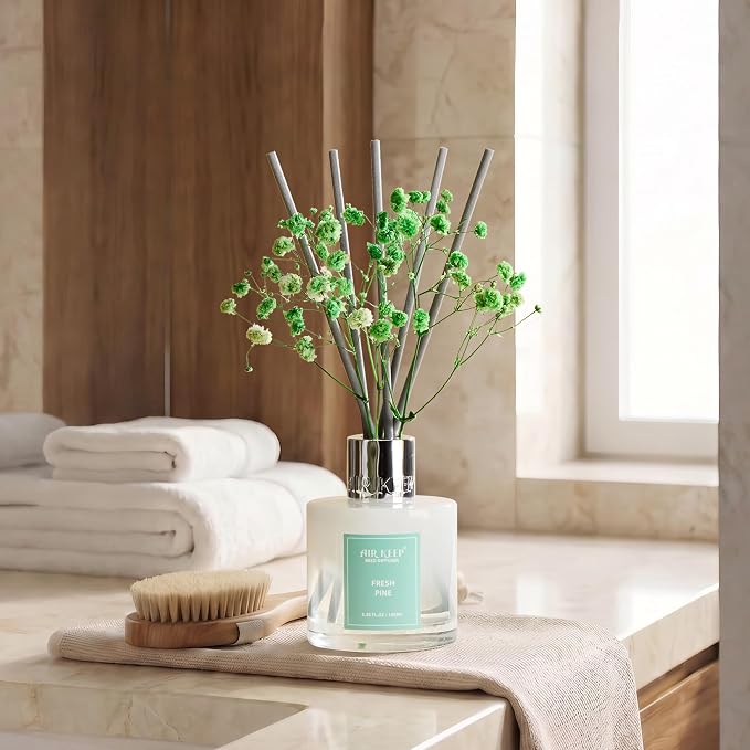 Reed Diffuser Set,3.38 fl oz (100 ml) - Fresh Pine Oil Diffusers with 8 Reed Sticks, Home Fragrance Reed Diffuser for Bathroom Shelf Decor