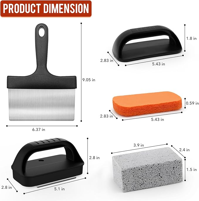 Griddle Cleaning Kit for Blackstone, Easy to Remove Stain | with Grill Stone, Griddle Scraper & Scouring pads