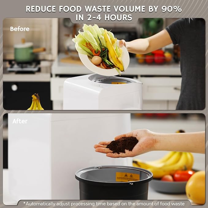 Airthereal R500 Electric Kitchen Composter, 2.5L, Pearl White | 4-hr Cycle, SHARKSDEN Tri-blade, 90% Reduction in Waste Volume