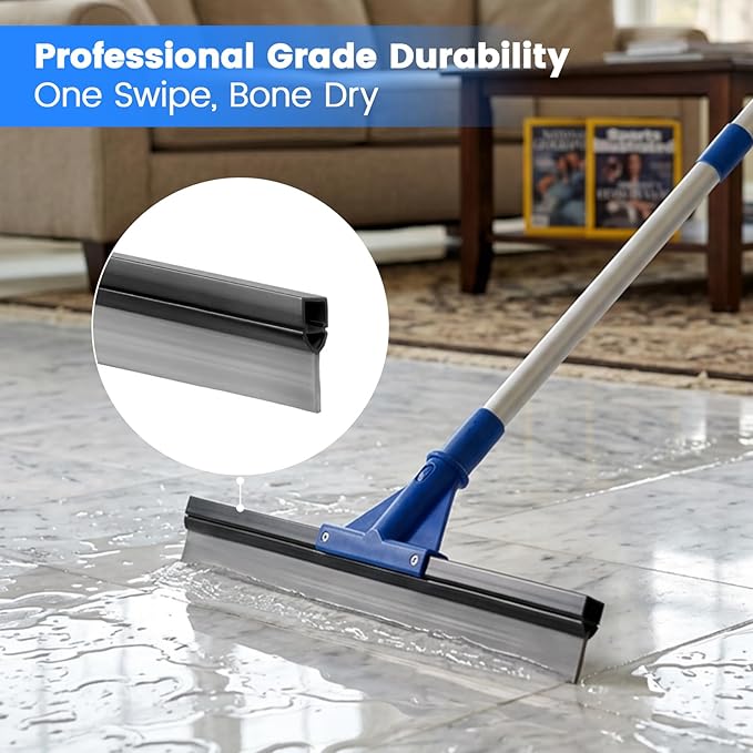 Floor Squeegee for Concrete Floor, 17.5" Heavy Duty Squeegee Broom for Floor, Commercial Scrubber Mop with Extendable Long Handle, Bathroom Tile Shower Glass Window