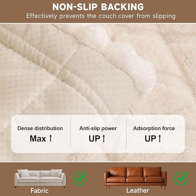 OTOB Plush Couch Cover for Dogs Washable, Non Slip Fuzzy Soft Armrest Backrest Sofa Slipcovers Geometric Jacquard Pet Friendly Couch Covers Protector All Season, 1 Piece (Coffee, 27.6"x27.6")