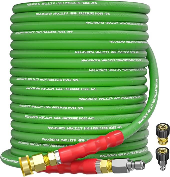 Pressure Washer Hose 75FT 3/8" for Cold and Hot Water 212°F, with Swivel Quick Connect, 4500PSI Kink Resistant Grade Steel Wire Braided, Power Washer Hose With 2pcs M22-14mm Adapter