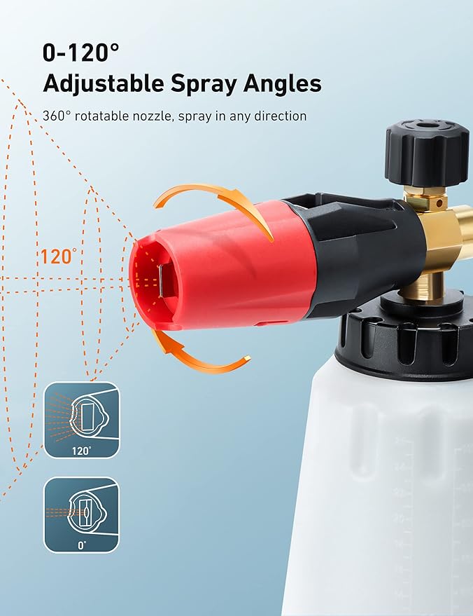 AstroAI Foam Cannon, Heavy Duty Durable Car Wash Foam Sprayer for Pressure Washer with 1/4" Quick Connector, Wide Neck Adjustable Snow Foam Lance and Thick Foam, Easy Install for Versatile, 1L Bottle