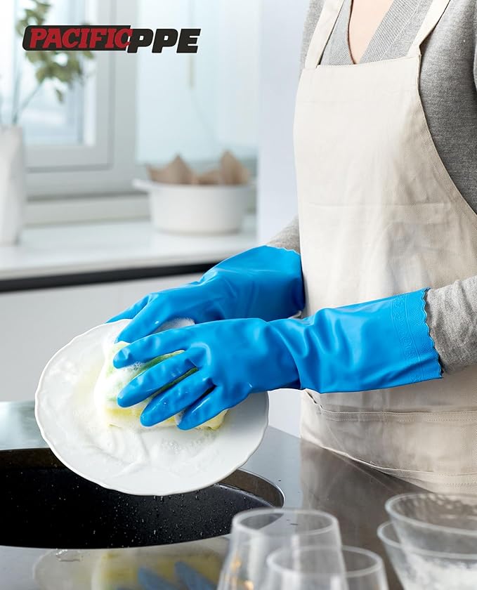 PACIFIC PPE 2 Pairs Dishwashing Cleaning Gloves with Latex free, Cotton lining, Kitchen Gloves (Purple+Blue, Medium)