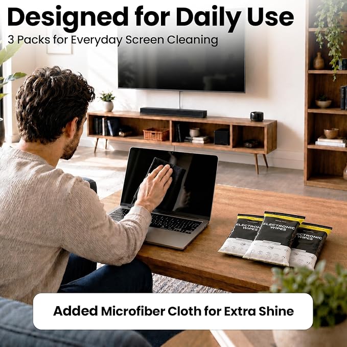 EVEO Electronic Wipes Screen Cleaner - Screen Wipes TV Screen Cleaner Wipes, Computer Screen Wipes, Laptop Screen Cleaner, ipad & Monitor Cleaner, Screen Cleaning Wipes