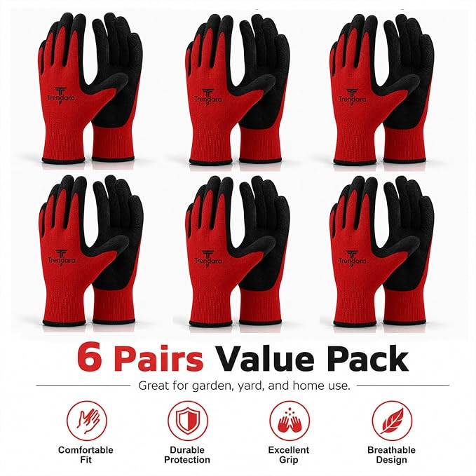 6 Pairs garden gloves mechanic gloves for men grip,Breathable latex dipped gloves,Suitable for garden weeding, construction, outdoor, warehouse handling, etc