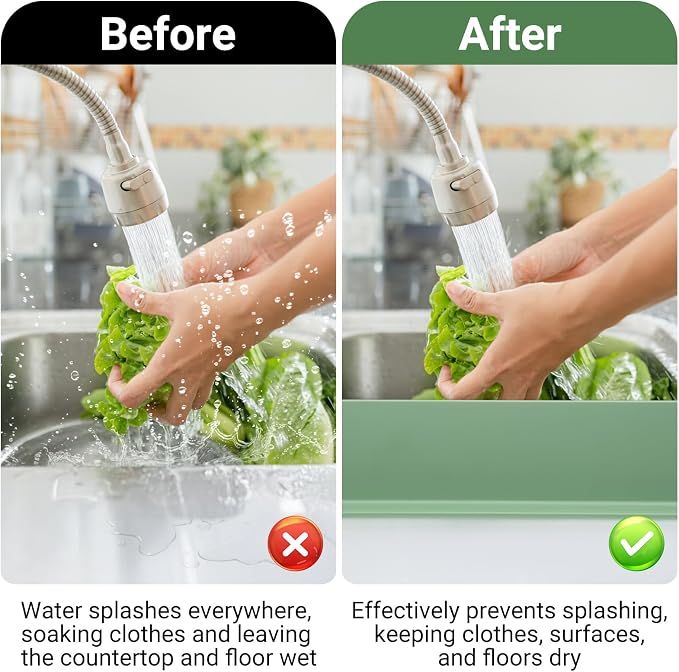 19.3 inch Silicone Sink Splash Guard, Splash Guard for Kitchen Sink Area, Backsplash Protector for Kitchen Countertop & Bathroom Bathtub with Non-Slip Strong Suction, Sage Green