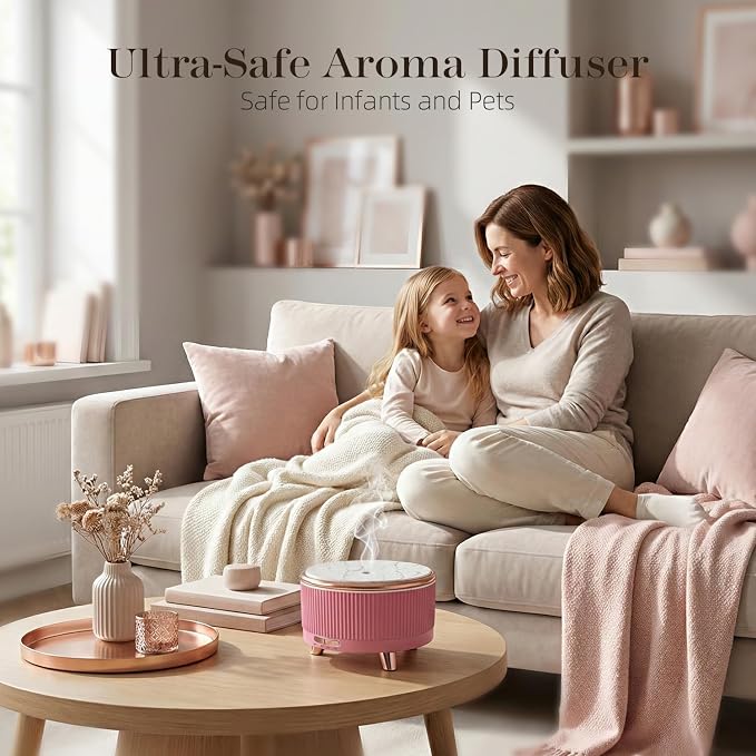 500ml Essential Oil Diffuser, Ultrasonic Aromatherapy Humidifier | with Remote Control, 7-Color LED Light, Timer & Auto Shut-Off, Cool Mist Diffuser for Home, Bedroom, Office (Pink)