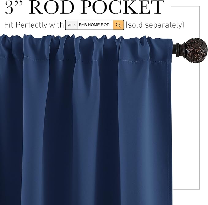 RYB HOME Half Window Curtains - Room Darkending Privacy Curtains Short Drapes for barhroom Kids Nursery Bedroom, W 29 x L 24 Each, Navy Blue, 2 Panels